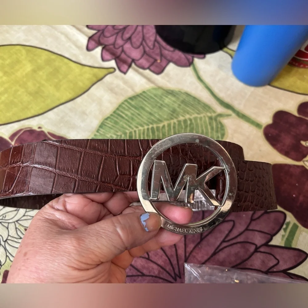 Michael Kors Dark Brown Belt with Silver MK Logo